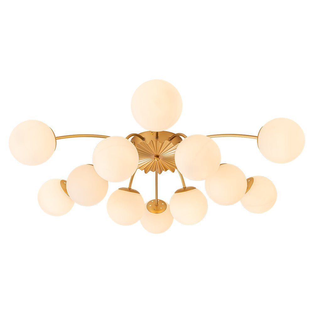 12 Light Opal Glass Bubble Sputnik Chandelier in Brass Finish