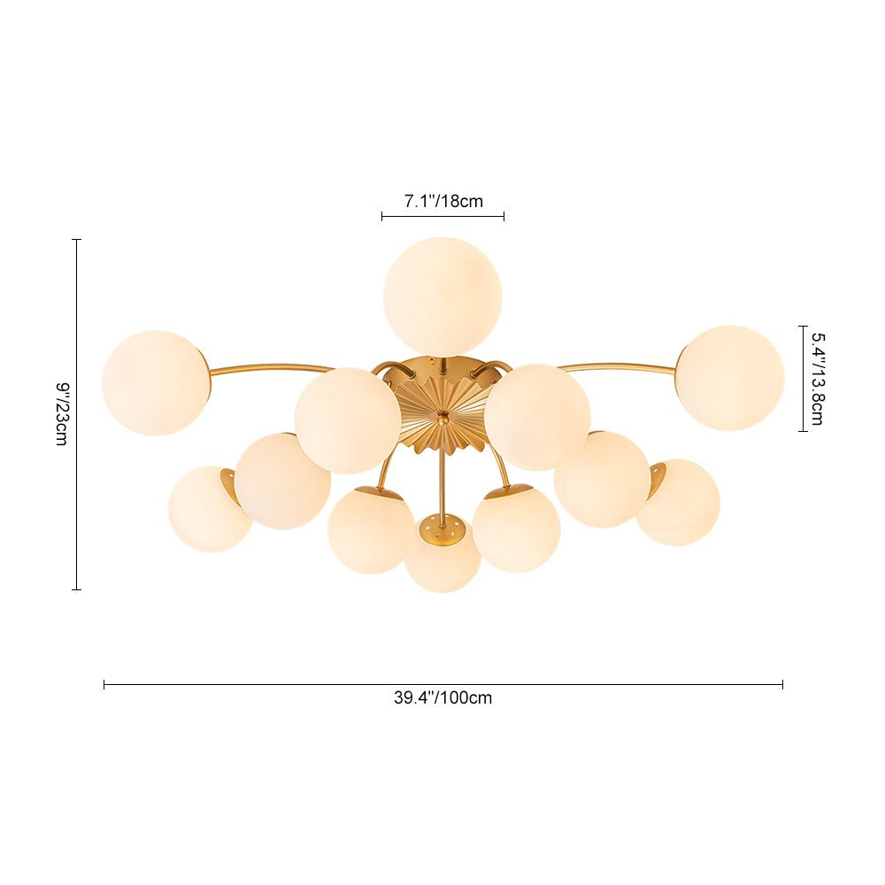 12 Light Opal Glass Bubble Sputnik Chandelier in Brass Finish