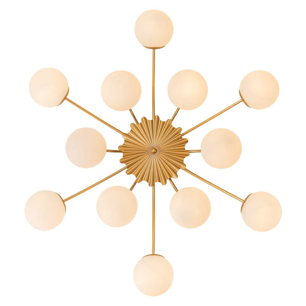 12 Light Opal Glass Bubble Sputnik Chandelier in Brass Finish
