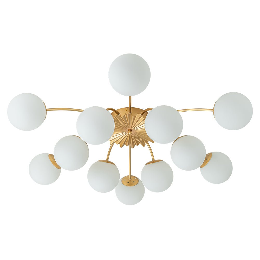 12 Light Opal Glass Bubble Sputnik Chandelier in Brass Finish