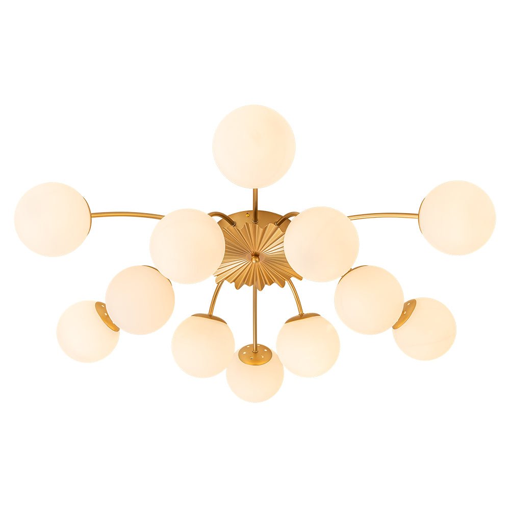 12 Light Opal Glass Bubble Sputnik Chandelier in Brass Finish