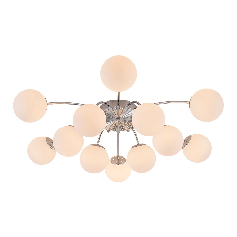 12 Light Opal Glass Bubble Sputnik Chandelier in Brass Finish