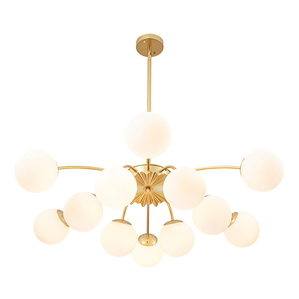12 Light Opal Glass Bubble Sputnik Chandelier in Brass Finish