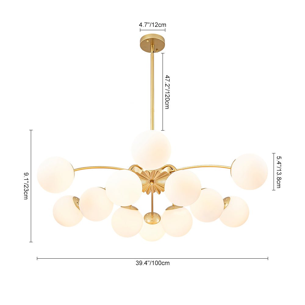 12 Light Opal Glass Bubble Sputnik Chandelier in Brass Finish