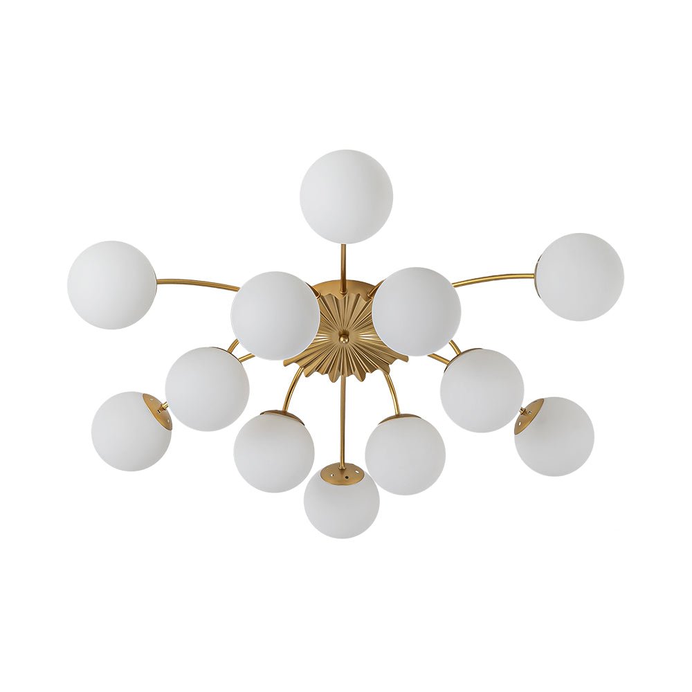 12 Light Opal Glass Bubble Sputnik Chandelier in Brass Finish