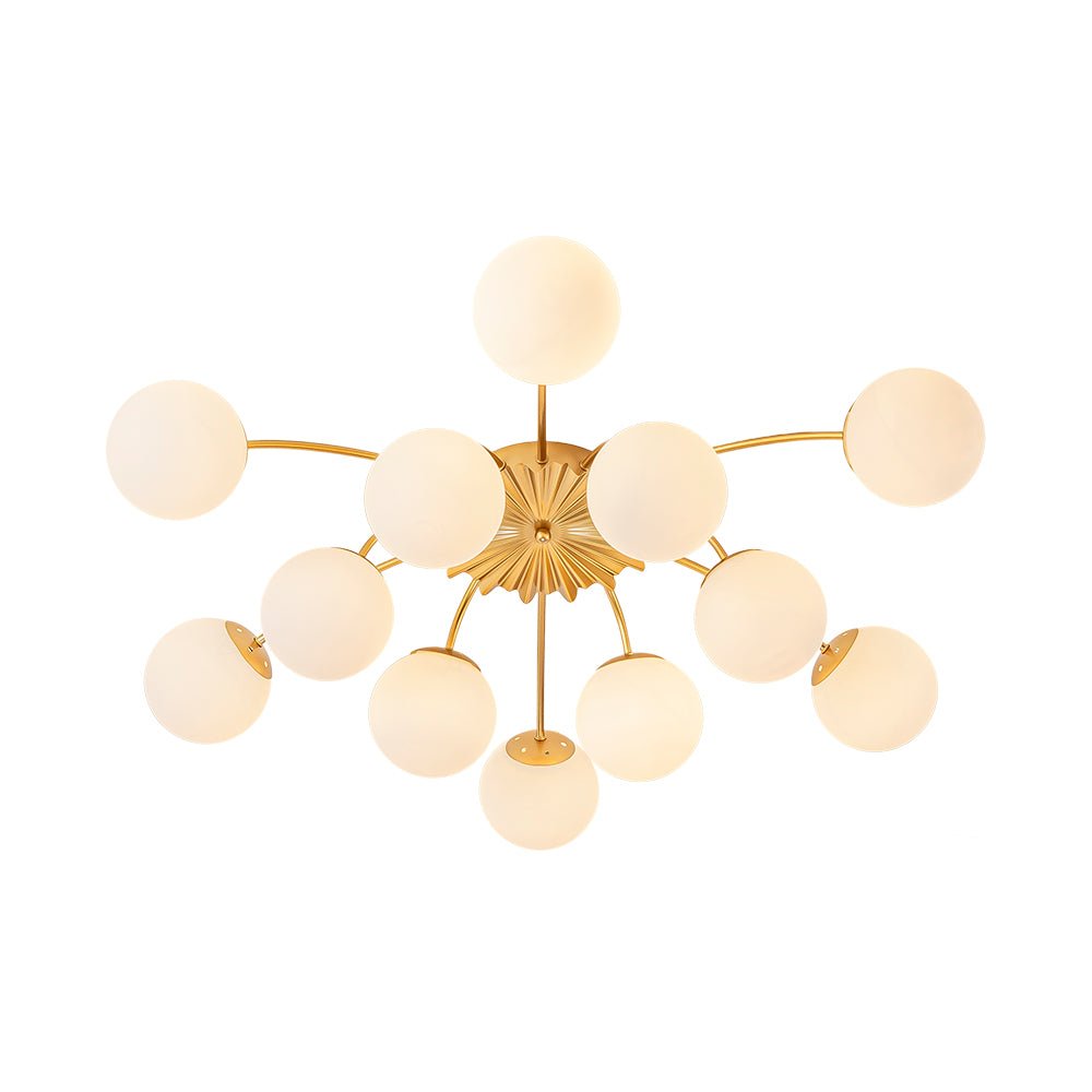 12 Light Opal Glass Bubble Sputnik Chandelier in Brass Finish