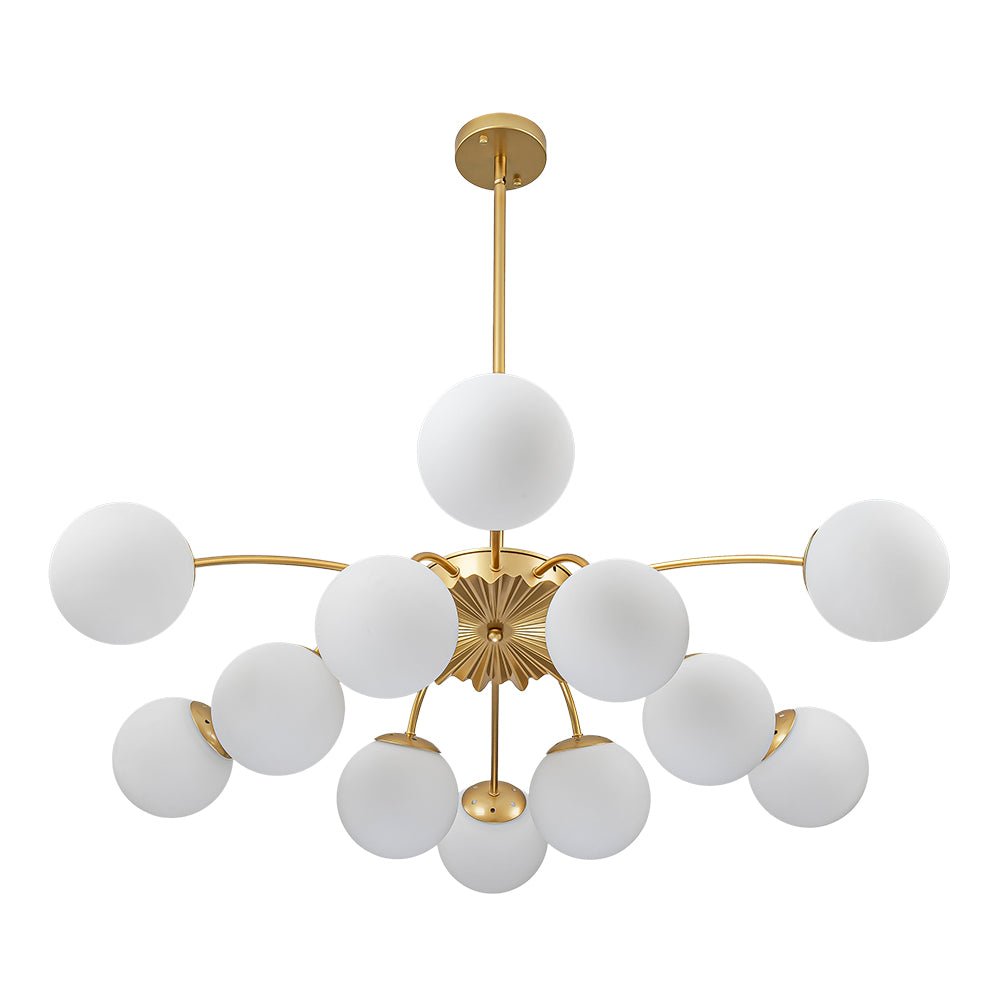 12 Light Opal Glass Bubble Sputnik Chandelier in Brass Finish