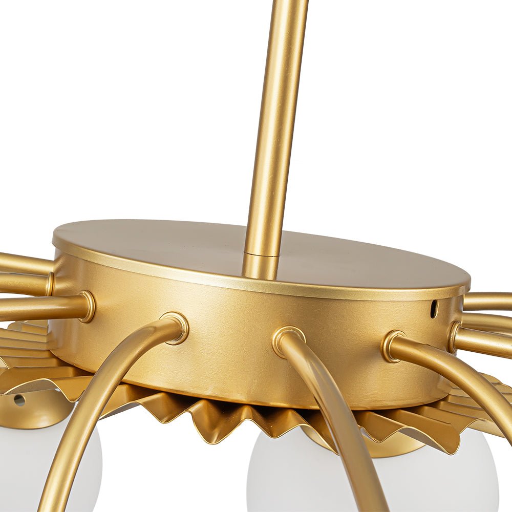 12 Light Opal Glass Bubble Sputnik Chandelier in Brass Finish
