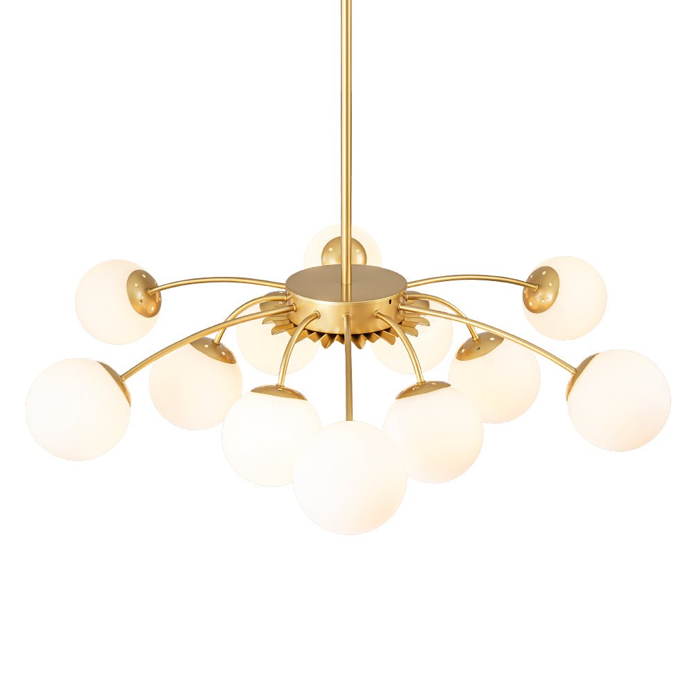 12 Light Opal Glass Bubble Sputnik Chandelier in Brass Finish