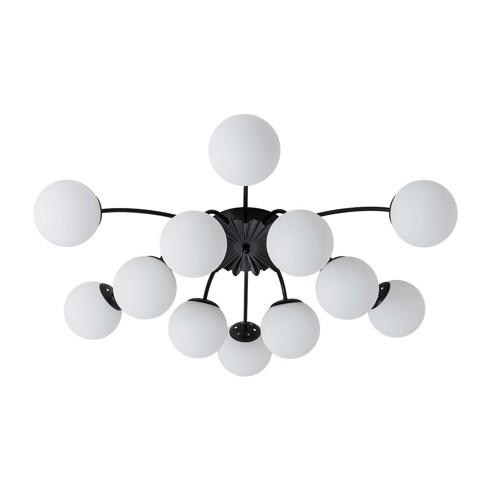 12 Light Opal Glass Bubble Sputnik Chandelier in Brass Finish