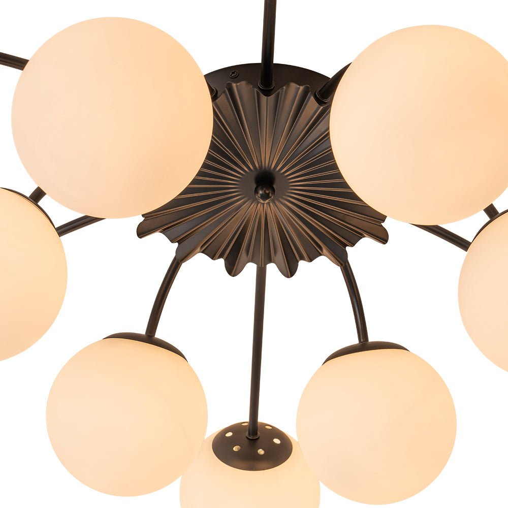 12 Light Opal Glass Bubble Sputnik Chandelier in Brass Finish