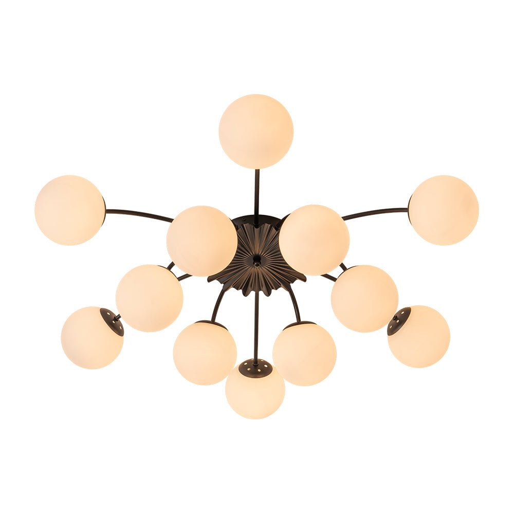 12 Light Opal Glass Bubble Sputnik Chandelier in Brass Finish