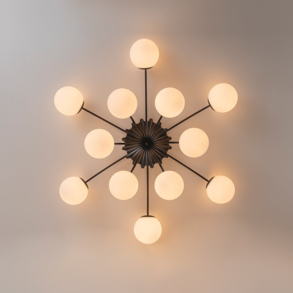12 Light Opal Glass Bubble Sputnik Chandelier in Brass Finish