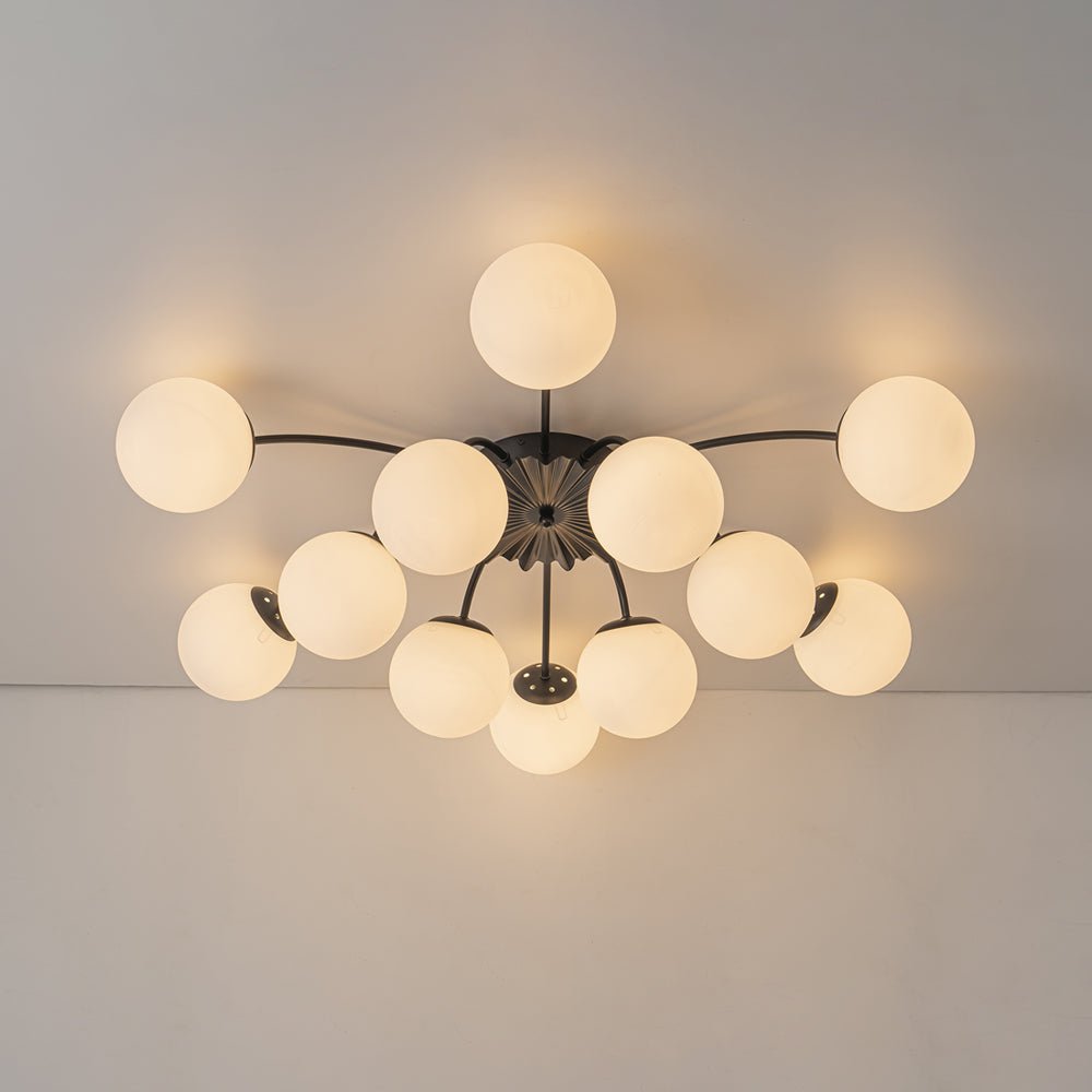 12 Light Opal Glass Bubble Sputnik Chandelier in Brass Finish