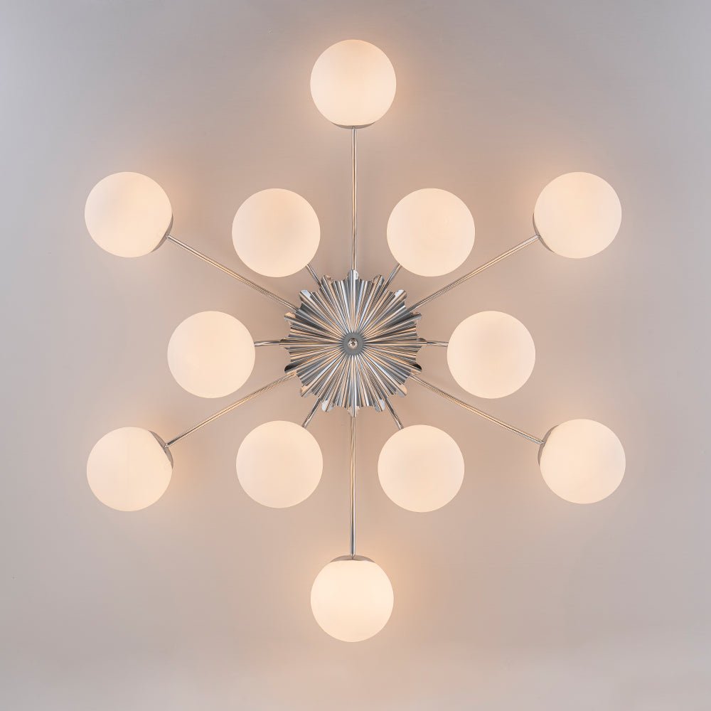 12 Light Opal Glass Bubble Sputnik Chandelier in Brass Finish