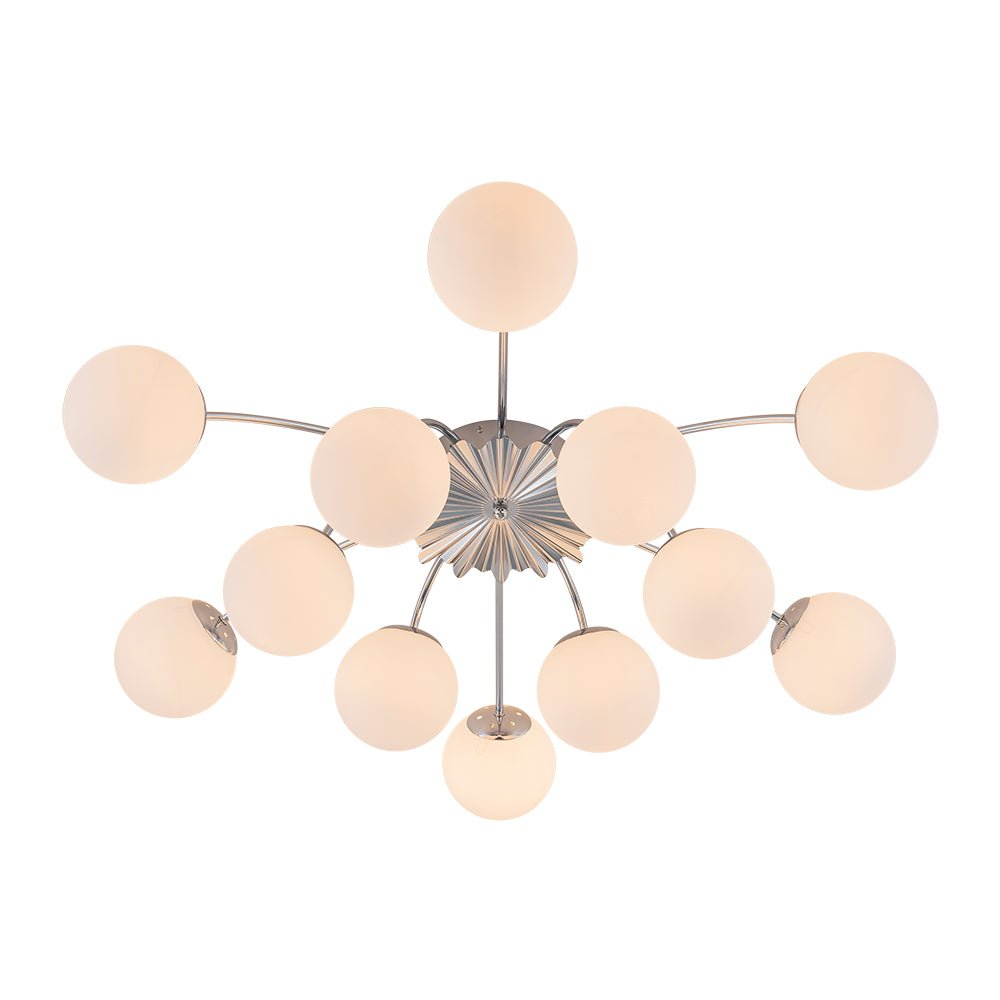 12 Light Opal Glass Bubble Sputnik Chandelier in Brass Finish