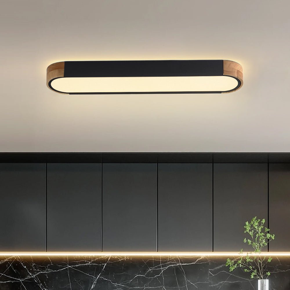 Minimalist Dimmable Oval LED Ceiling Light with Wood Accents