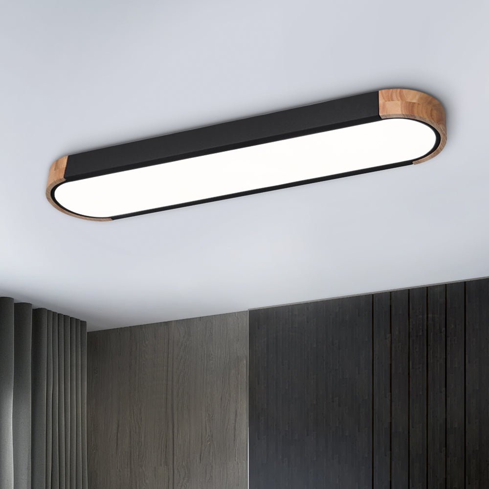 Minimalist Dimmable Oval LED Ceiling Light with Wood Accents