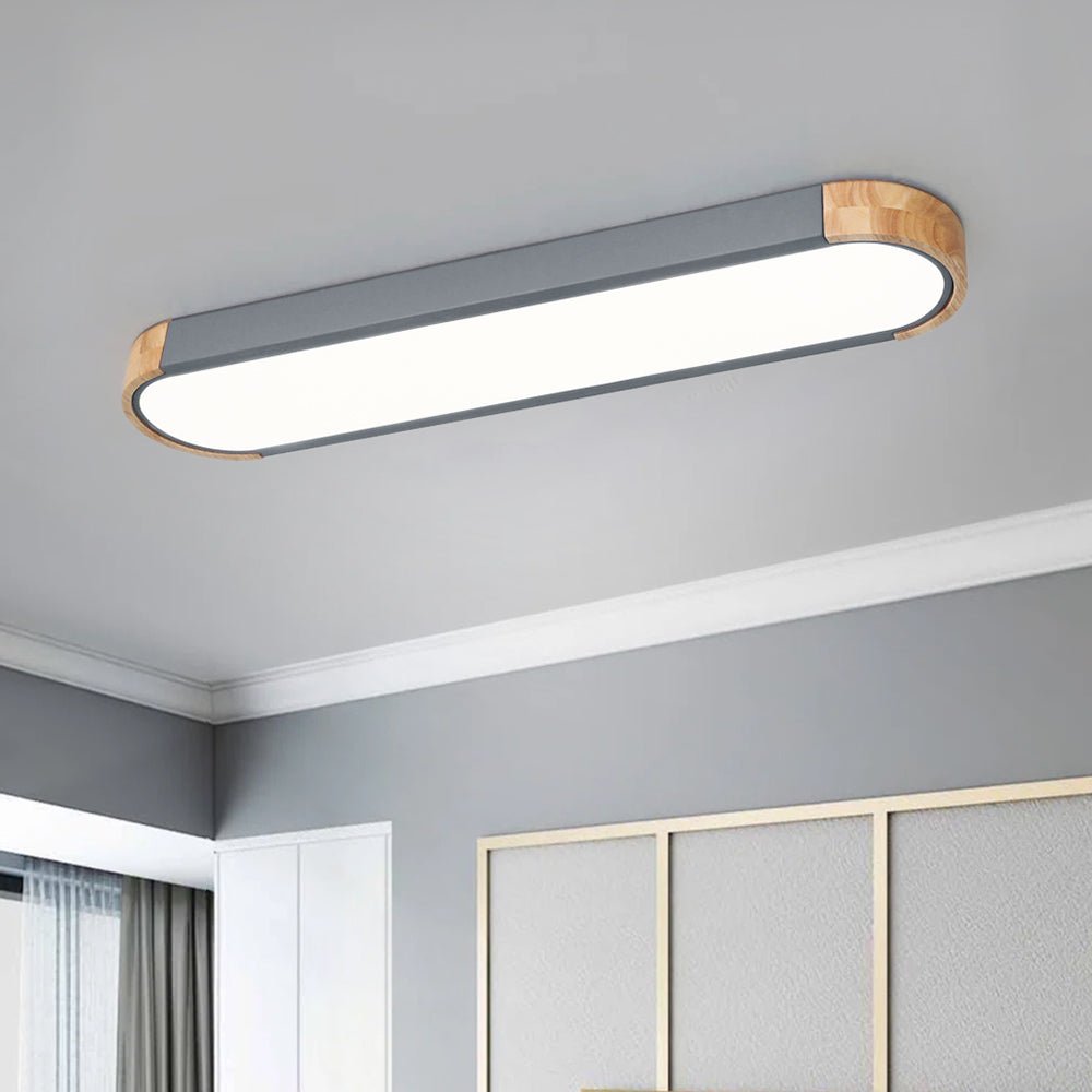Minimalist Dimmable Oval LED Ceiling Light with Wood Accents