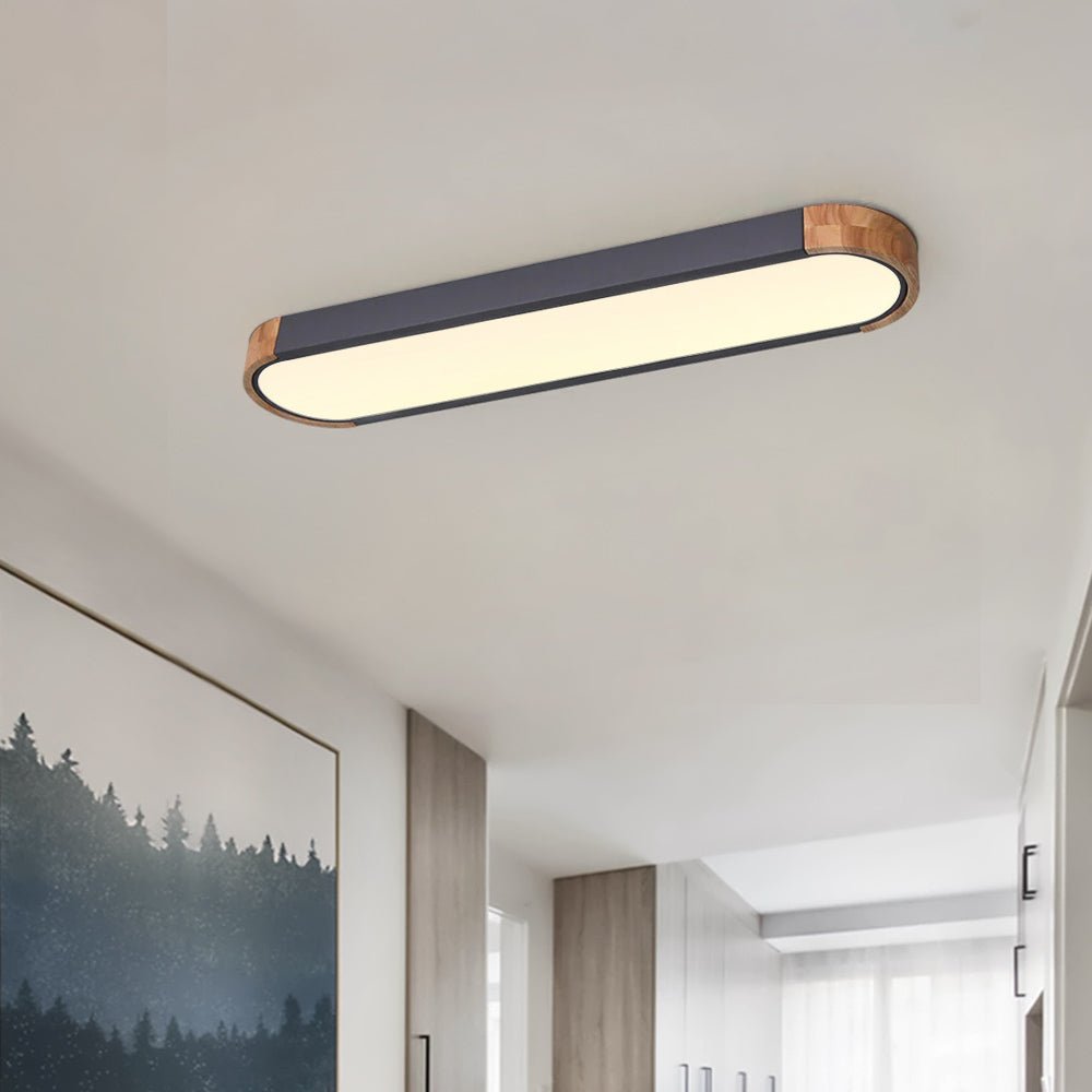 Minimalist Dimmable Oval LED Ceiling Light with Wood Accents