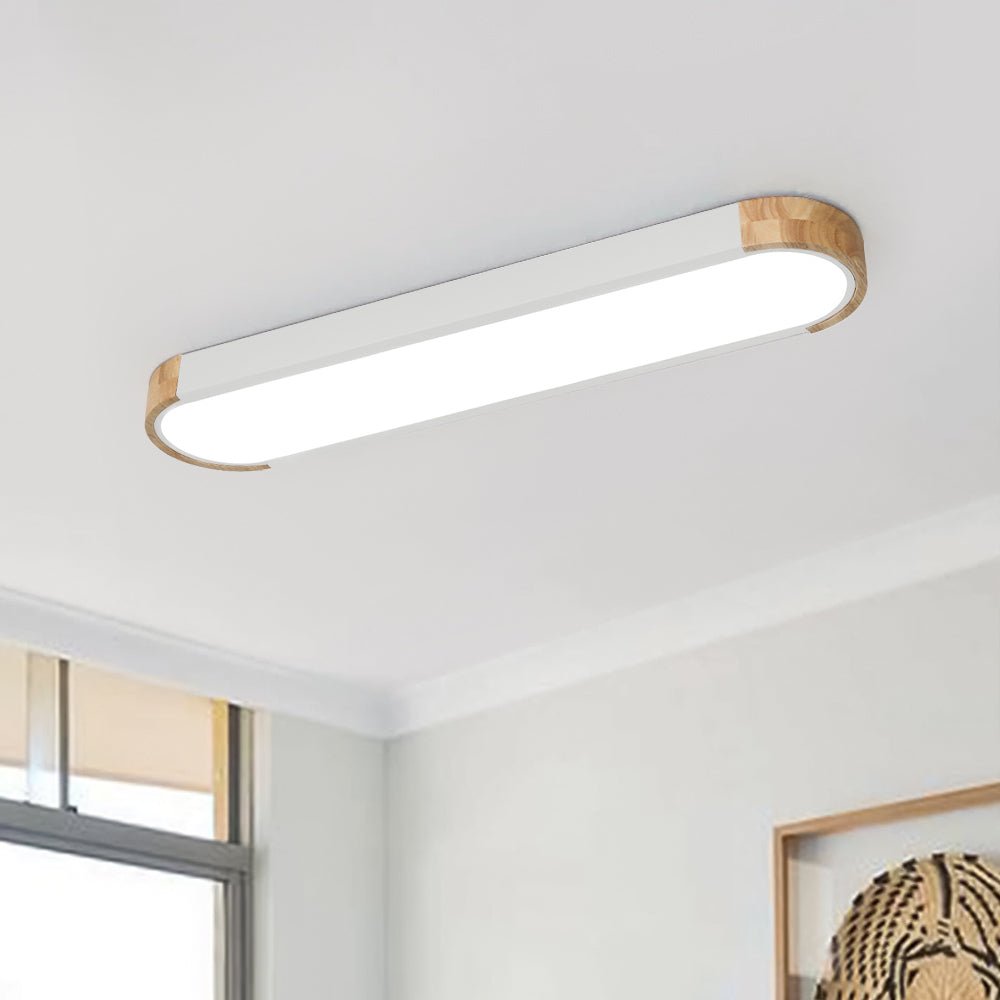 Minimalist Dimmable Oval LED Ceiling Light with Wood Accents
