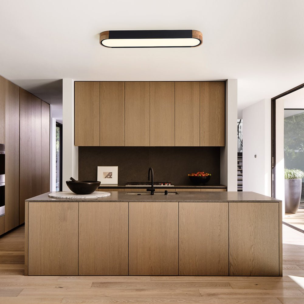Minimalist Dimmable Oval LED Ceiling Light with Wood Accents