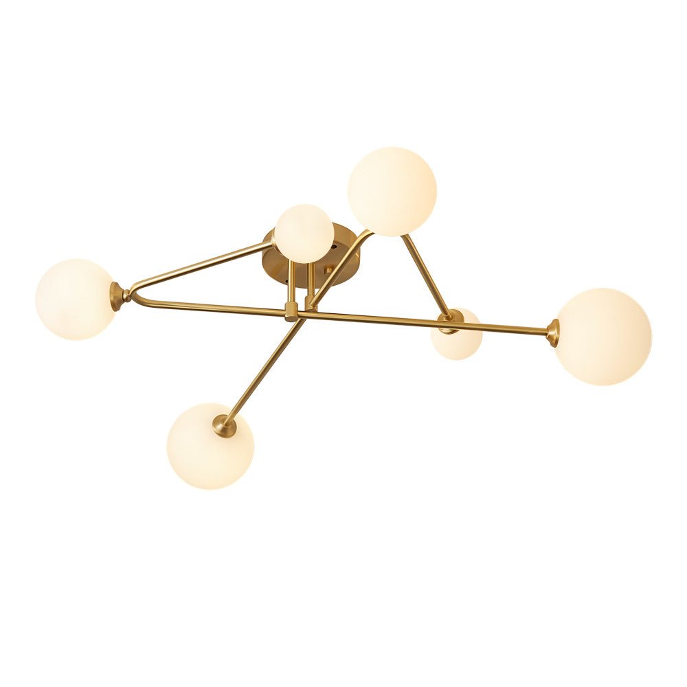 6 Light Frosted Glass Linear Brass Ceiling Light