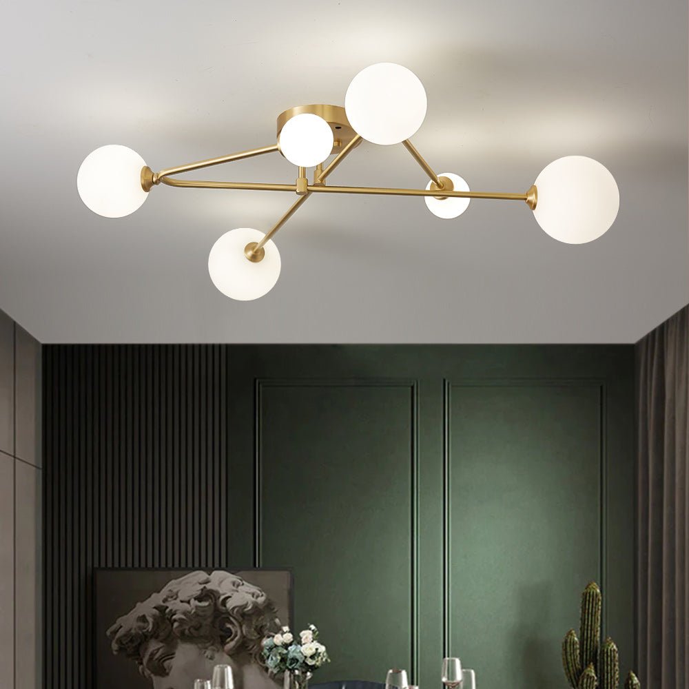 6 Light Frosted Glass Linear Brass Ceiling Light