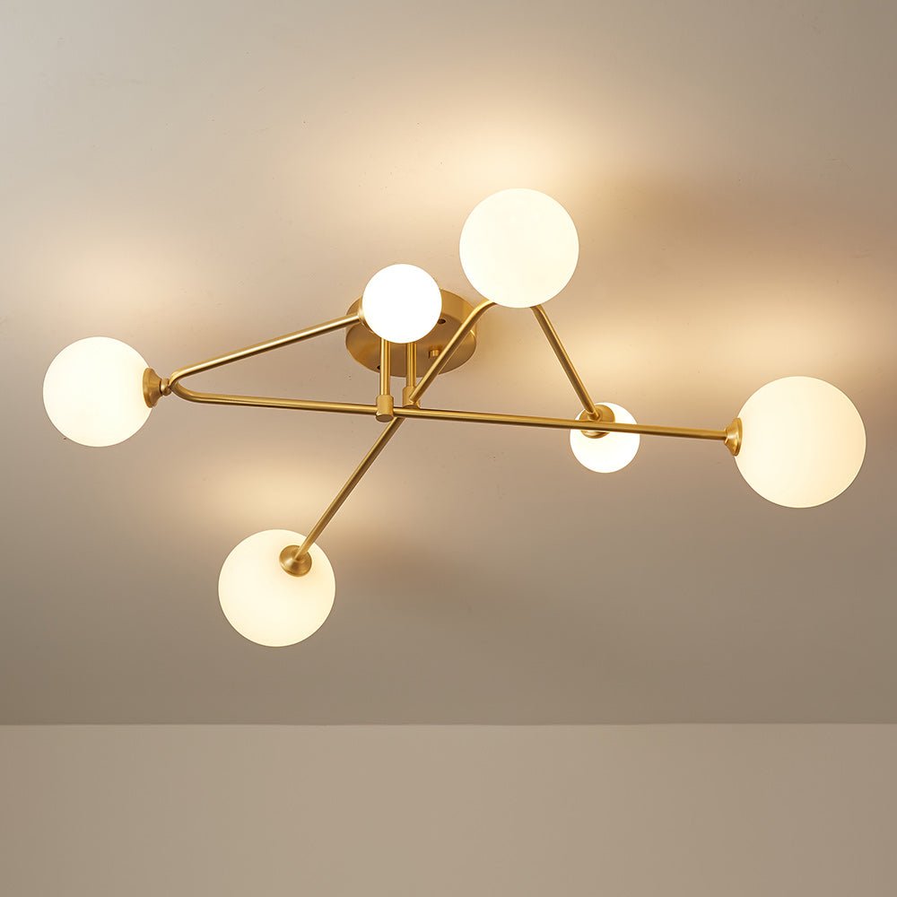 6 Light Frosted Glass Linear Brass Ceiling Light
