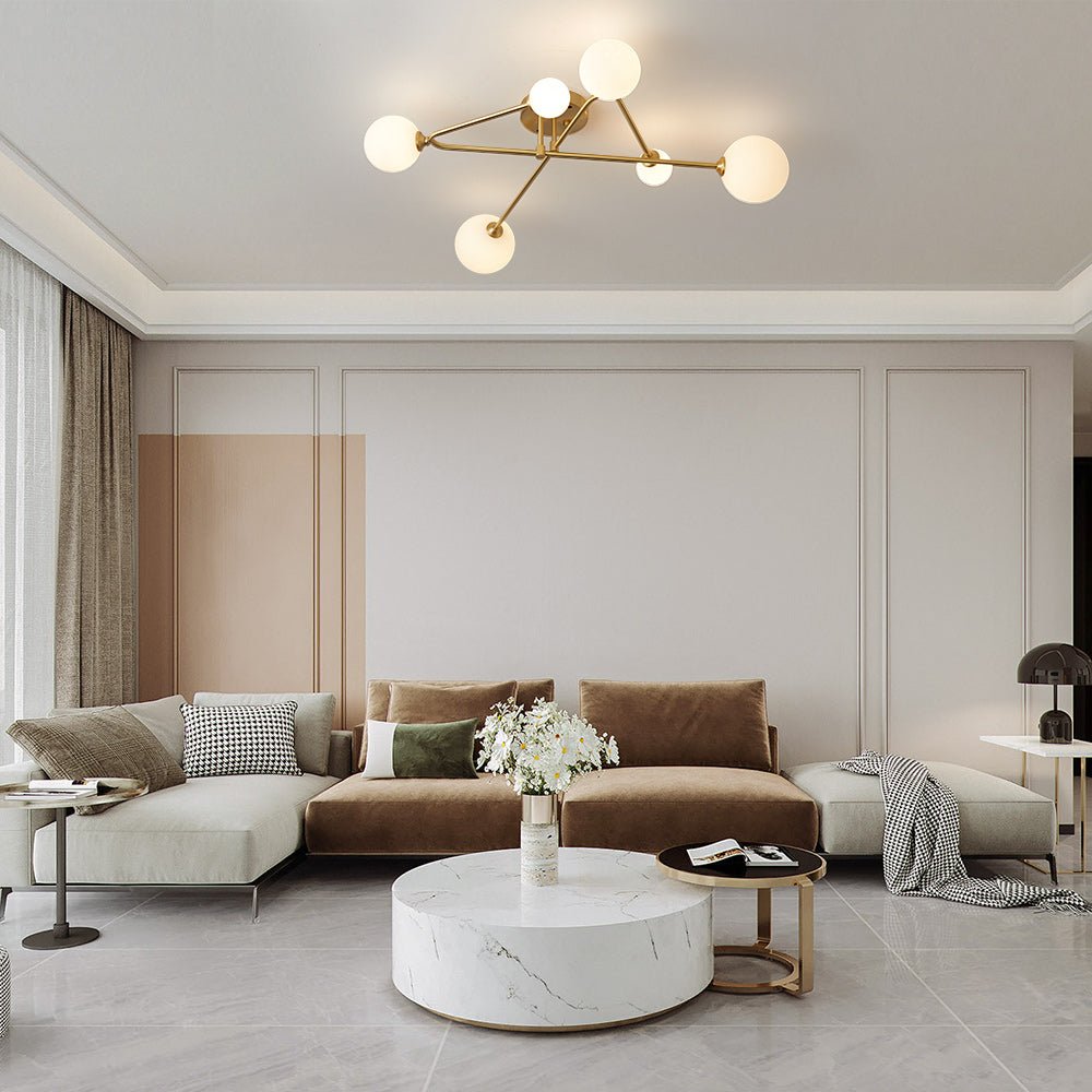 6 Light Frosted Glass Linear Brass Ceiling Light