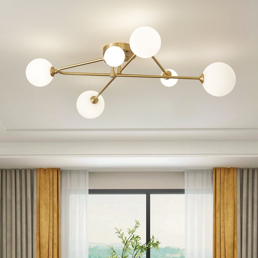 6 Light Frosted Glass Linear Brass Ceiling Light