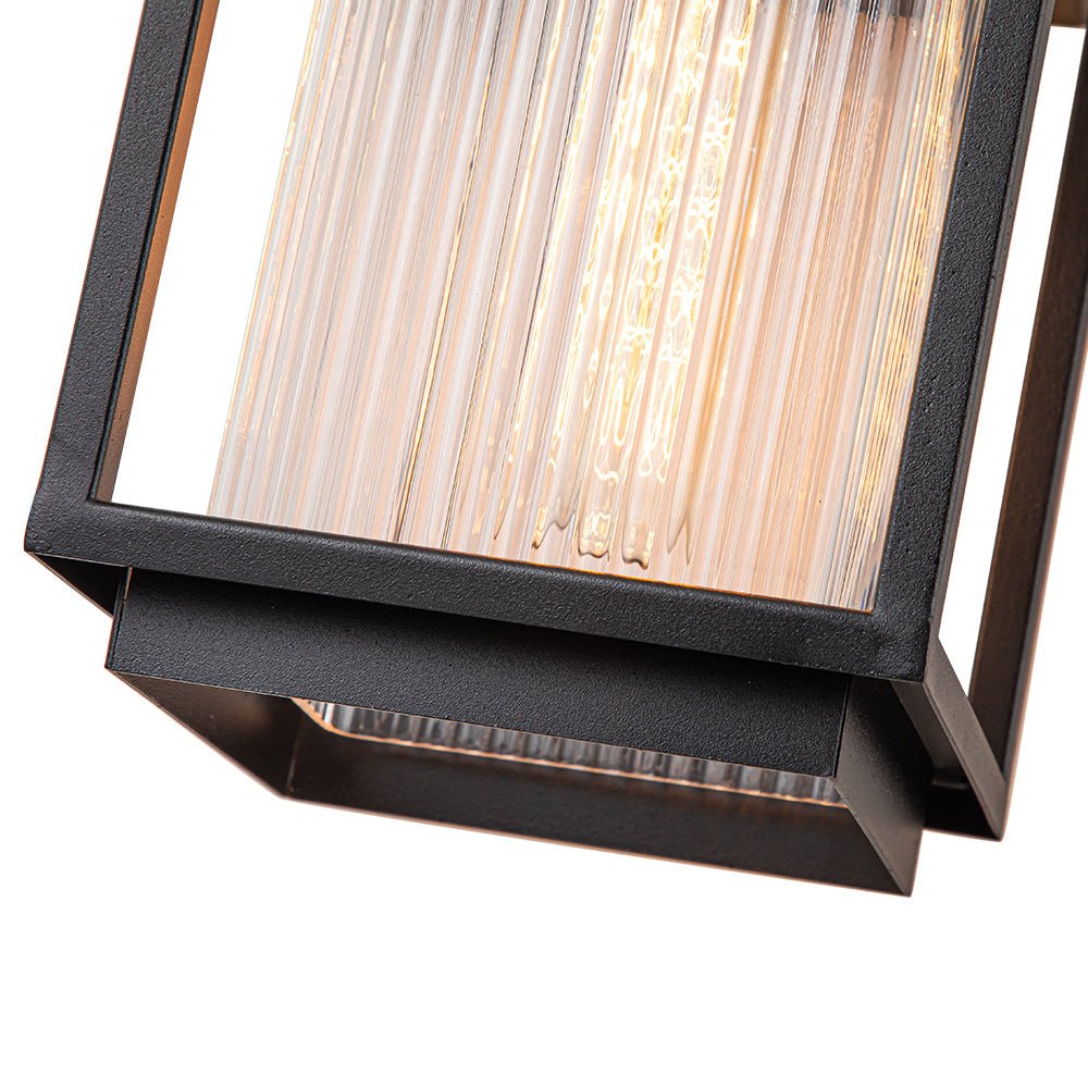Black Outdoor Wall Lantern with Ribbed Glass