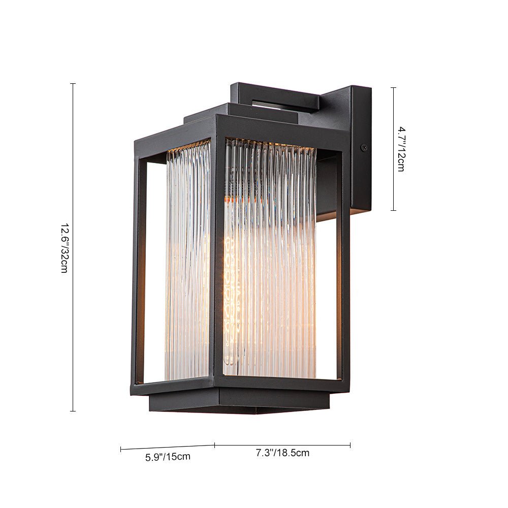 Black Outdoor Wall Lantern with Ribbed Glass