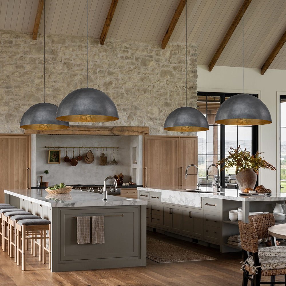 Oversized Dome Metal Pendant Light with Gold Interior