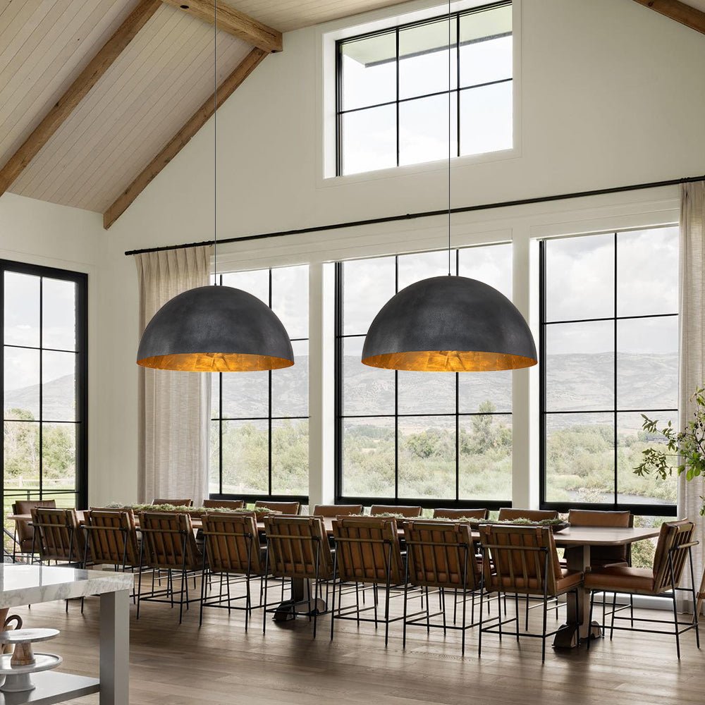 Oversized Dome Metal Pendant Light with Gold Interior