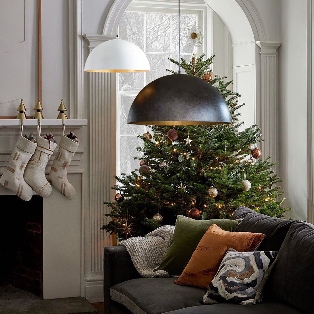 Oversized Dome Metal Pendant Light with Gold Interior