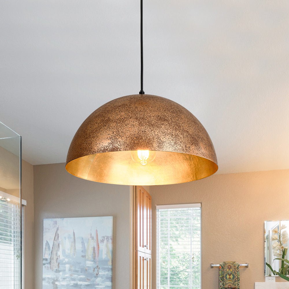 Oversized Dome Metal Pendant Light with Gold Interior