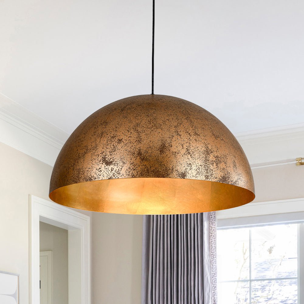 Oversized Dome Metal Pendant Light with Gold Interior