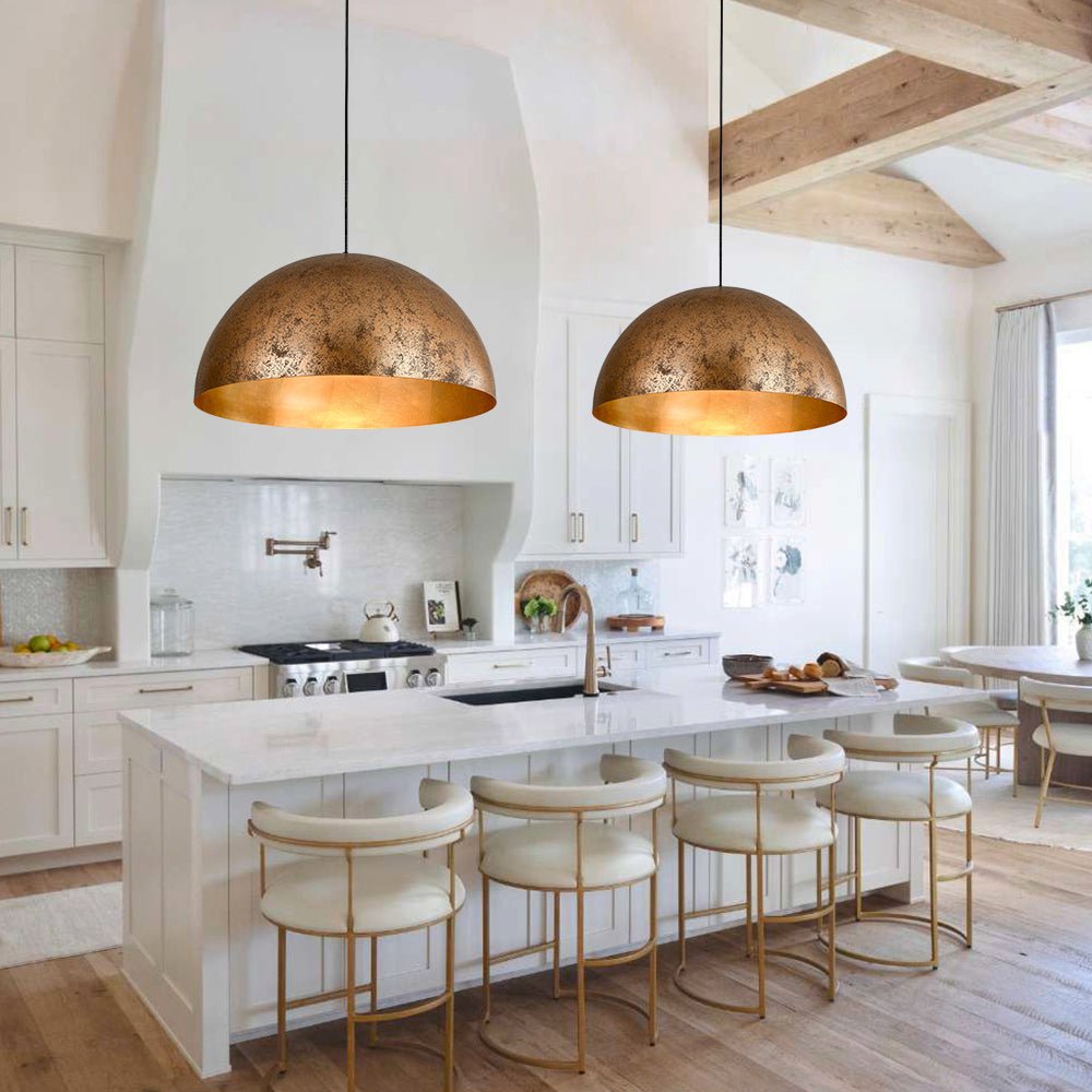 Oversized Dome Metal Pendant Light with Gold Interior
