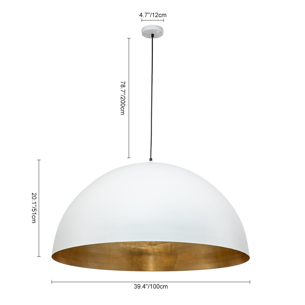Oversized Dome Metal Pendant Light with Gold Interior