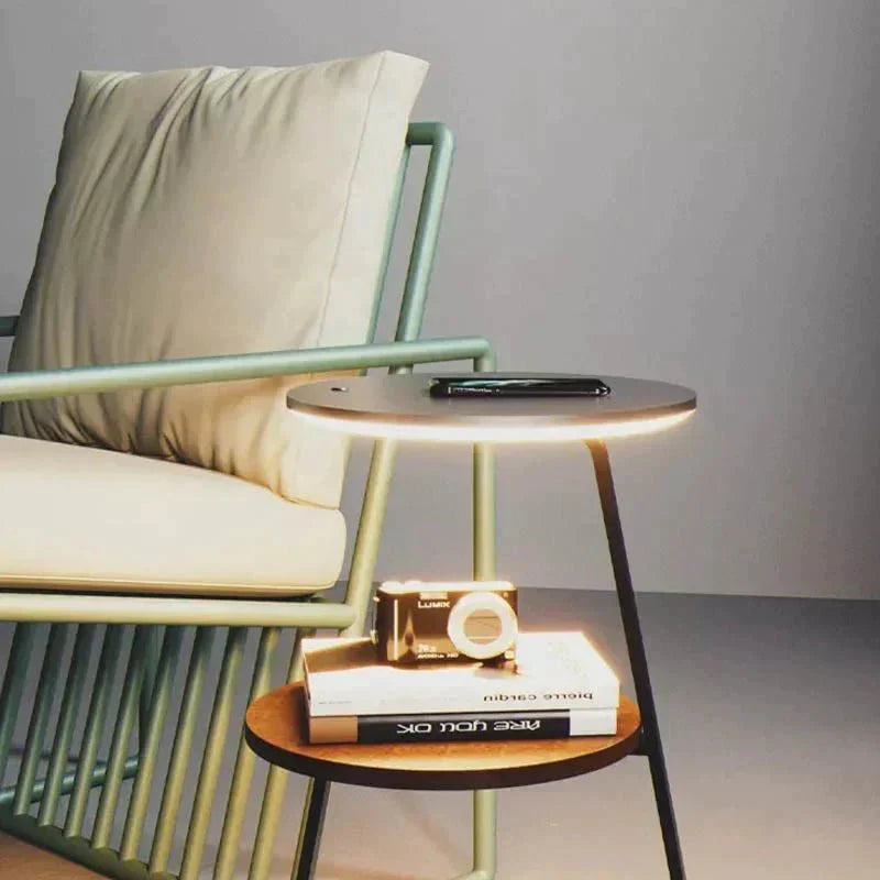 Modern Double-Layer Side Table with Stone or Wood Top