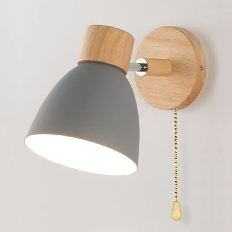 Wooden Nordic Wall Light – Modern Hanging Pull-Switch Lamp
