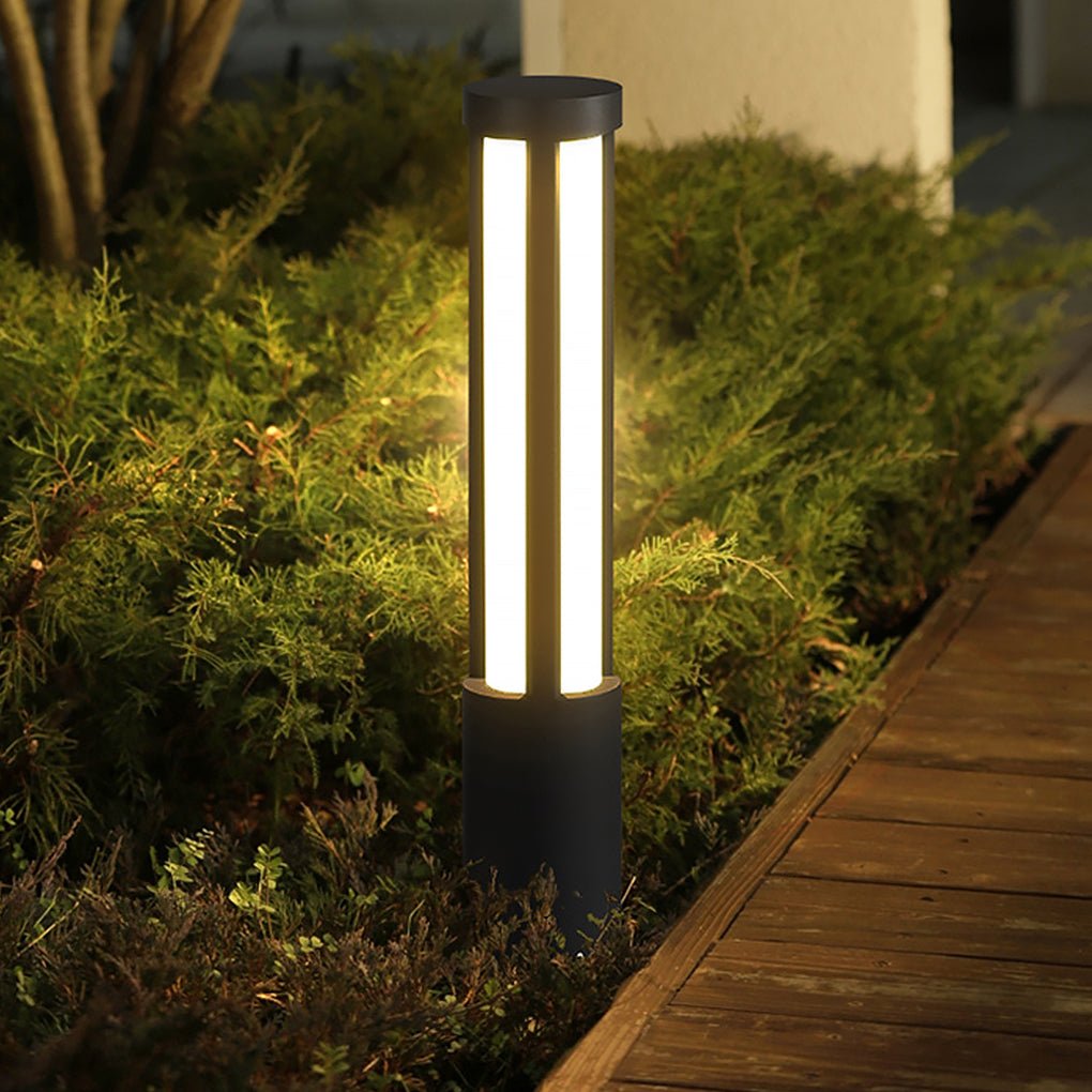 Modern Black Cylinder LED Outdoor Bollard Light Waterproof Hardwired