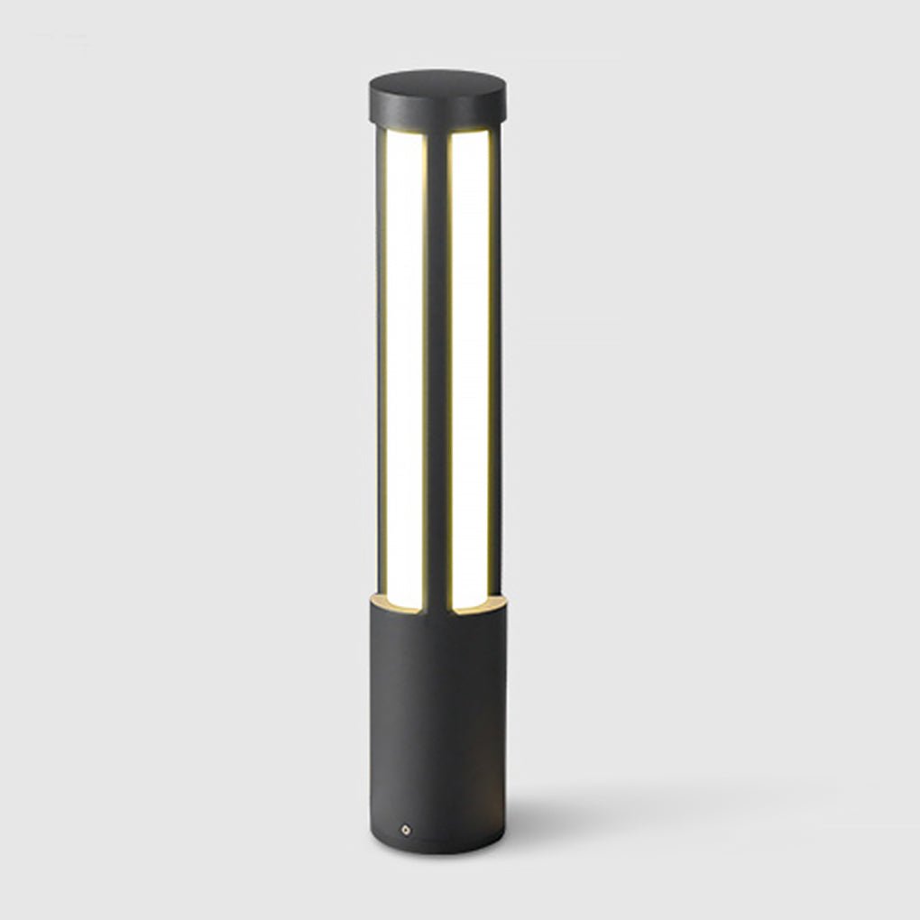 Modern Black Cylinder LED Outdoor Bollard Light Waterproof Hardwired