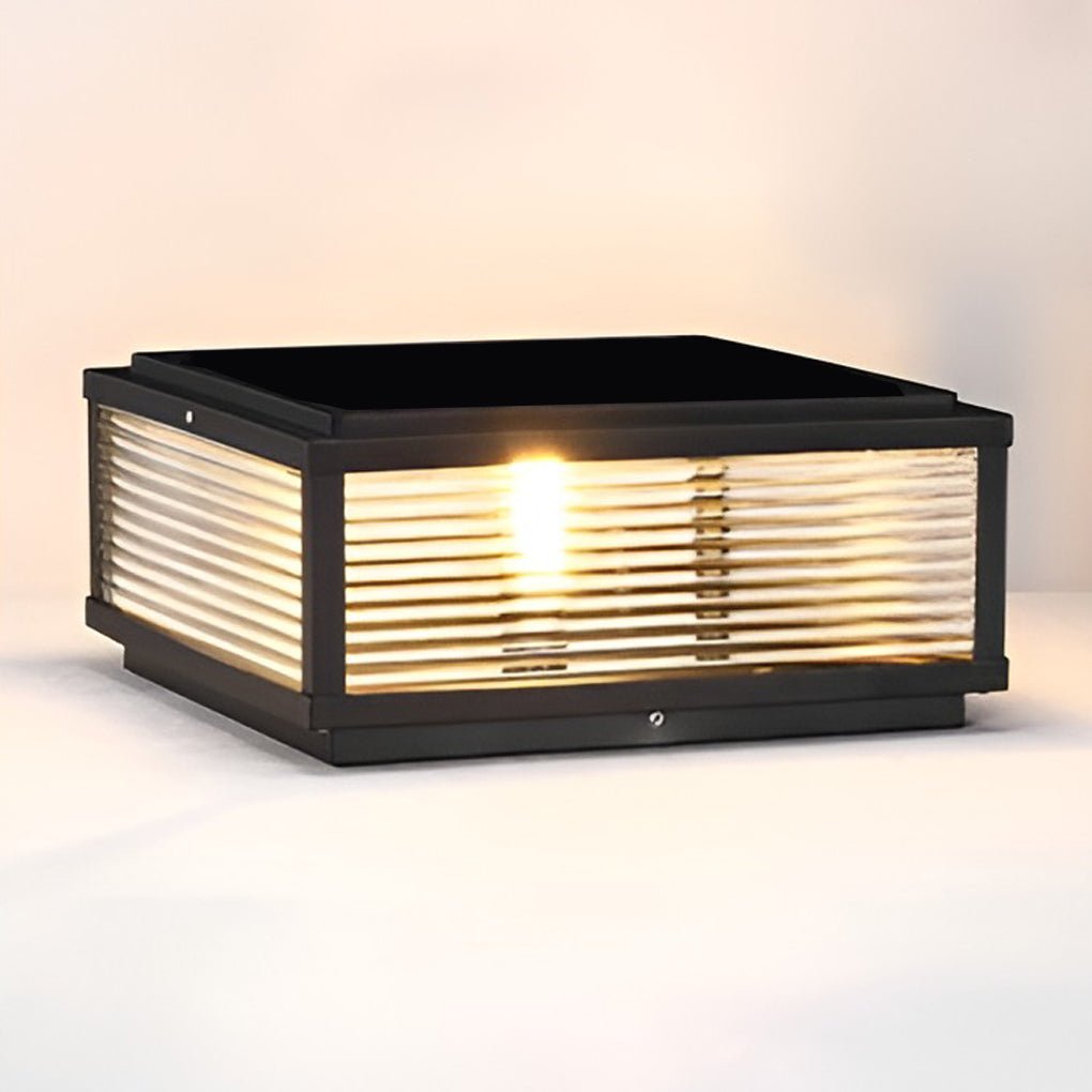 Modern Ribbed Glass Outdoor Pillar Light Solar or Hardwired Pier Mount Lamp