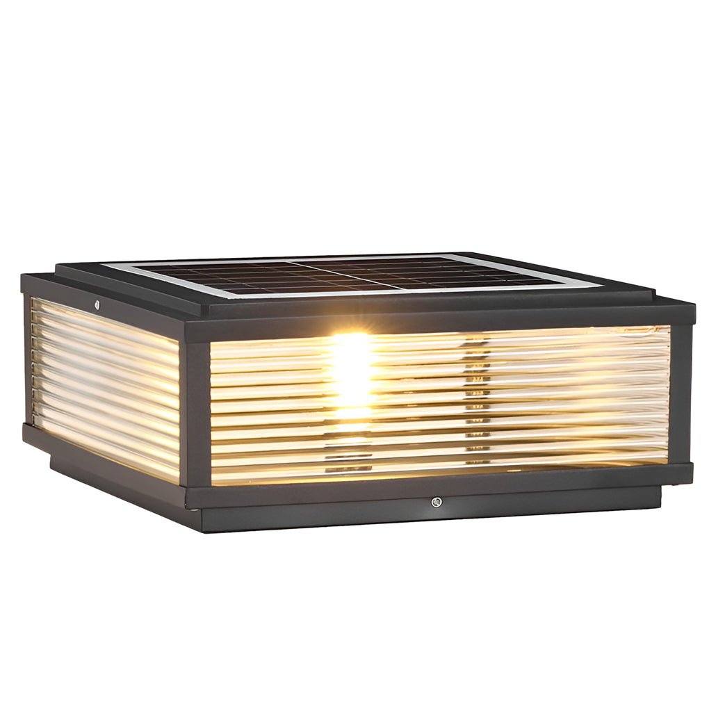 Modern Ribbed Glass Outdoor Pillar Light Solar or Hardwired Pier Mount Lamp