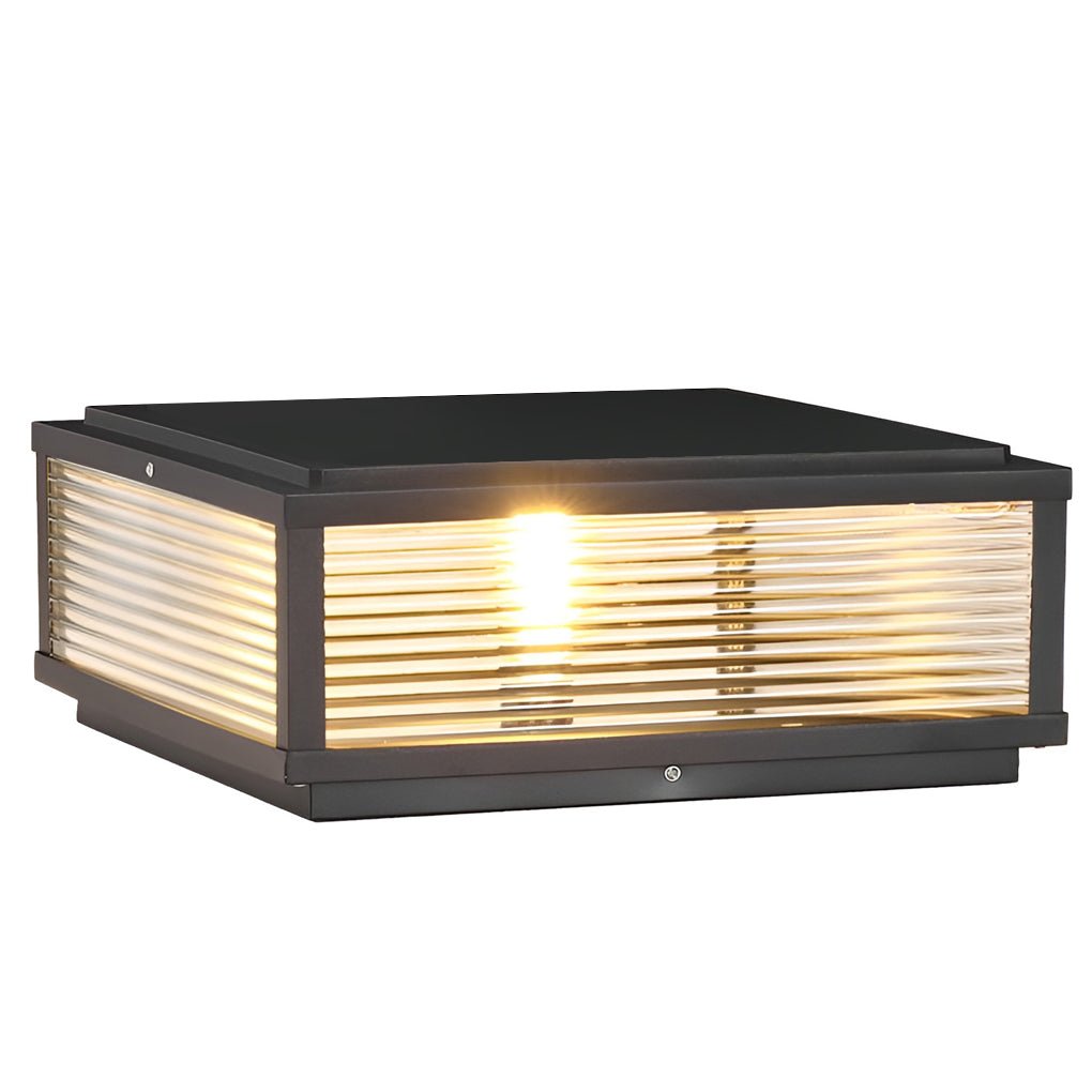Modern Ribbed Glass Outdoor Pillar Light Solar or Hardwired Pier Mount Lamp