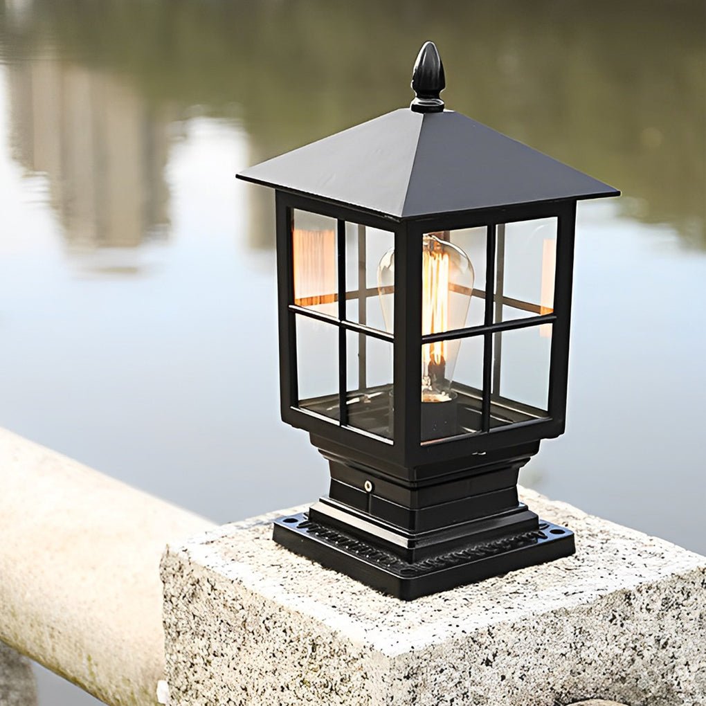 Black Solar LED Outdoor Pillar Light Waterproof Classic