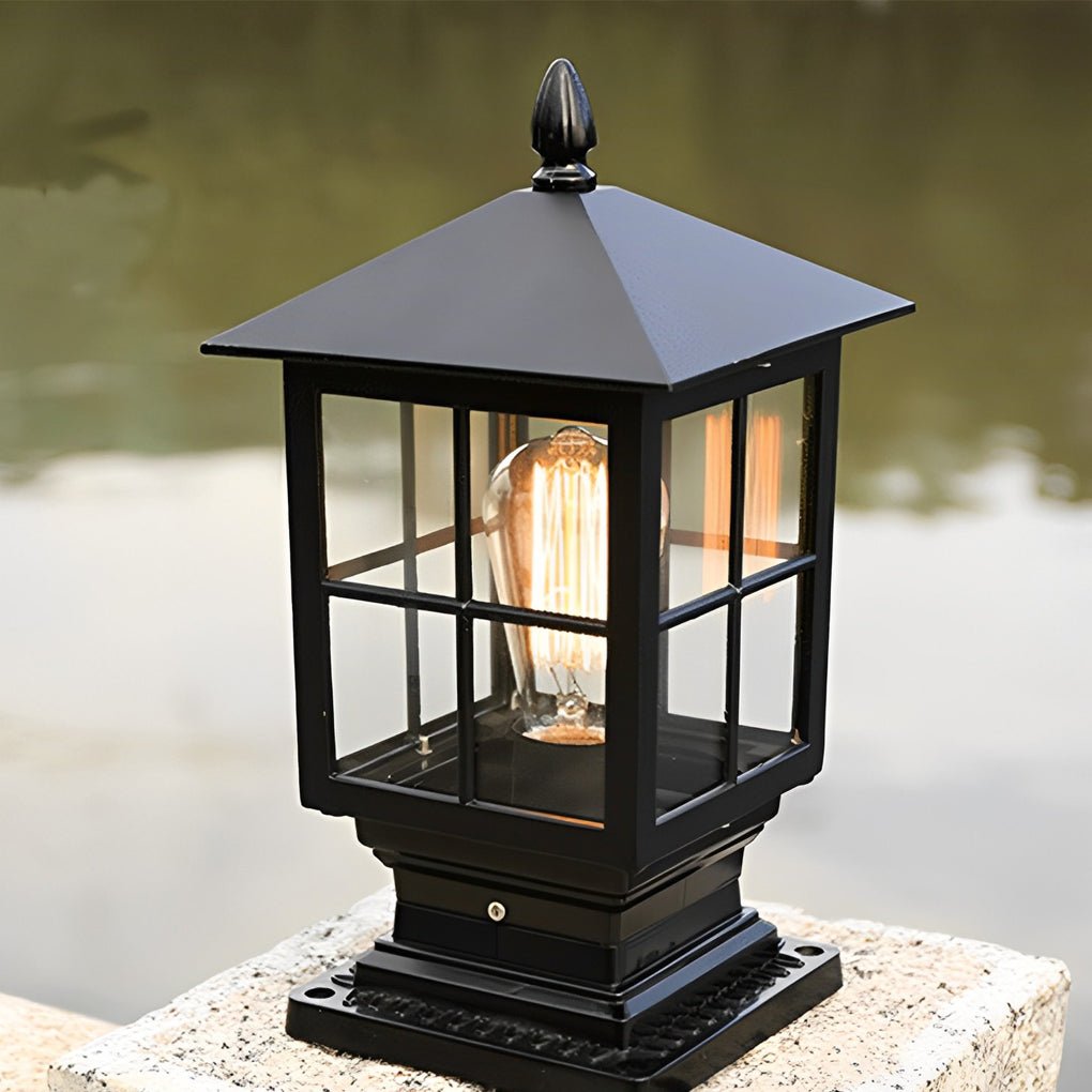 Black Solar LED Outdoor Pillar Light Waterproof Classic