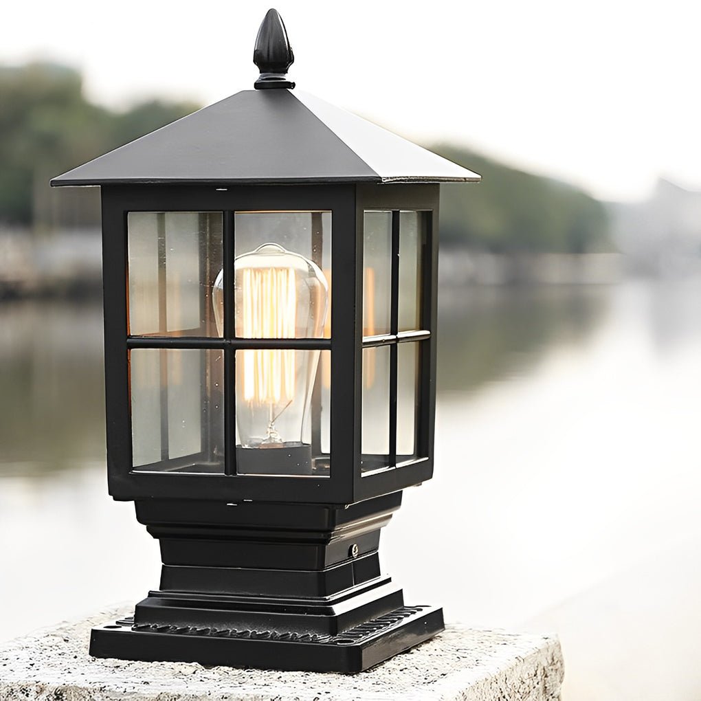 Black Solar LED Outdoor Pillar Light Waterproof Classic